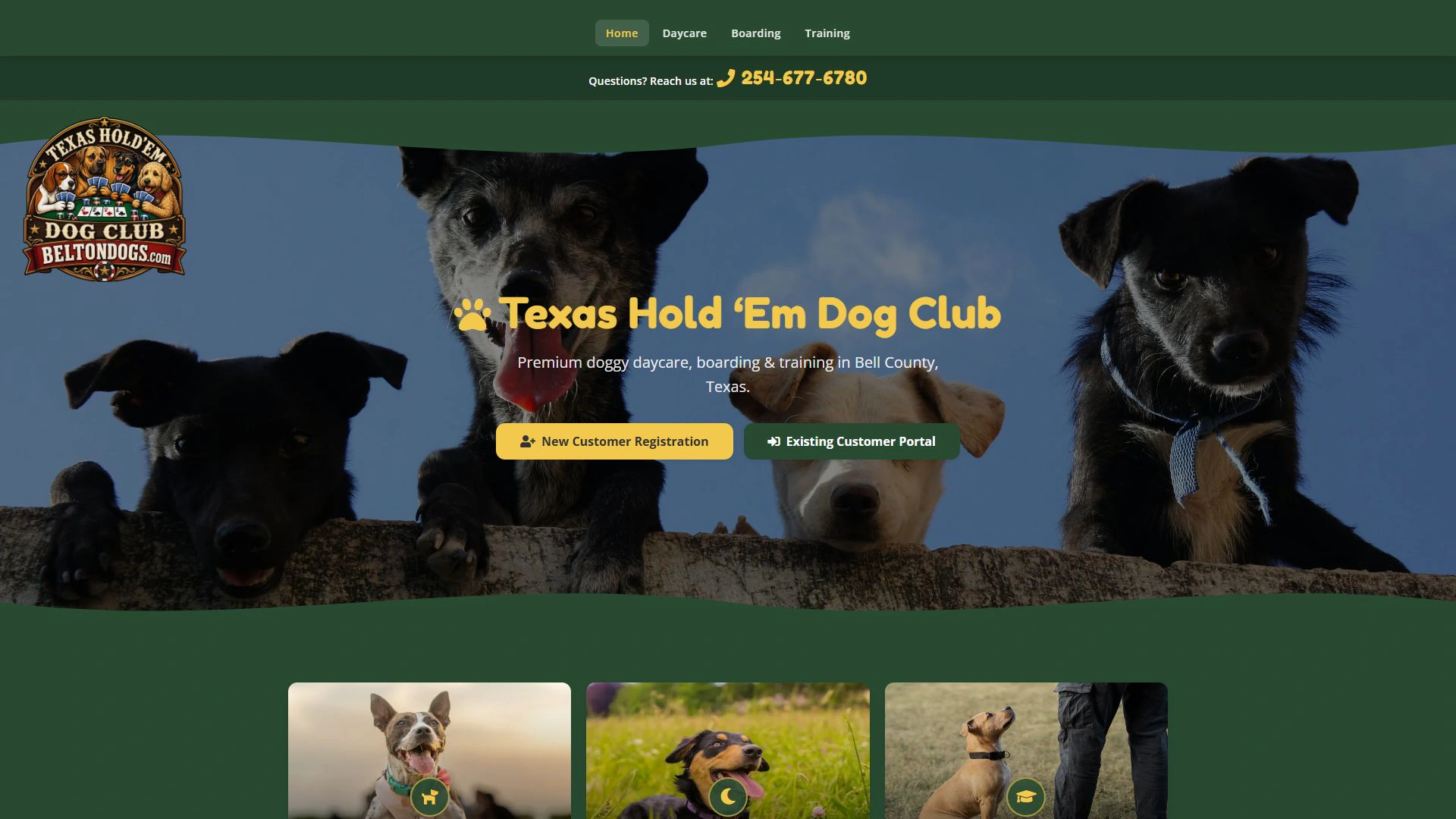 TX Hold 'Em Dogs: Dog club identity, navigation and registration calls to action