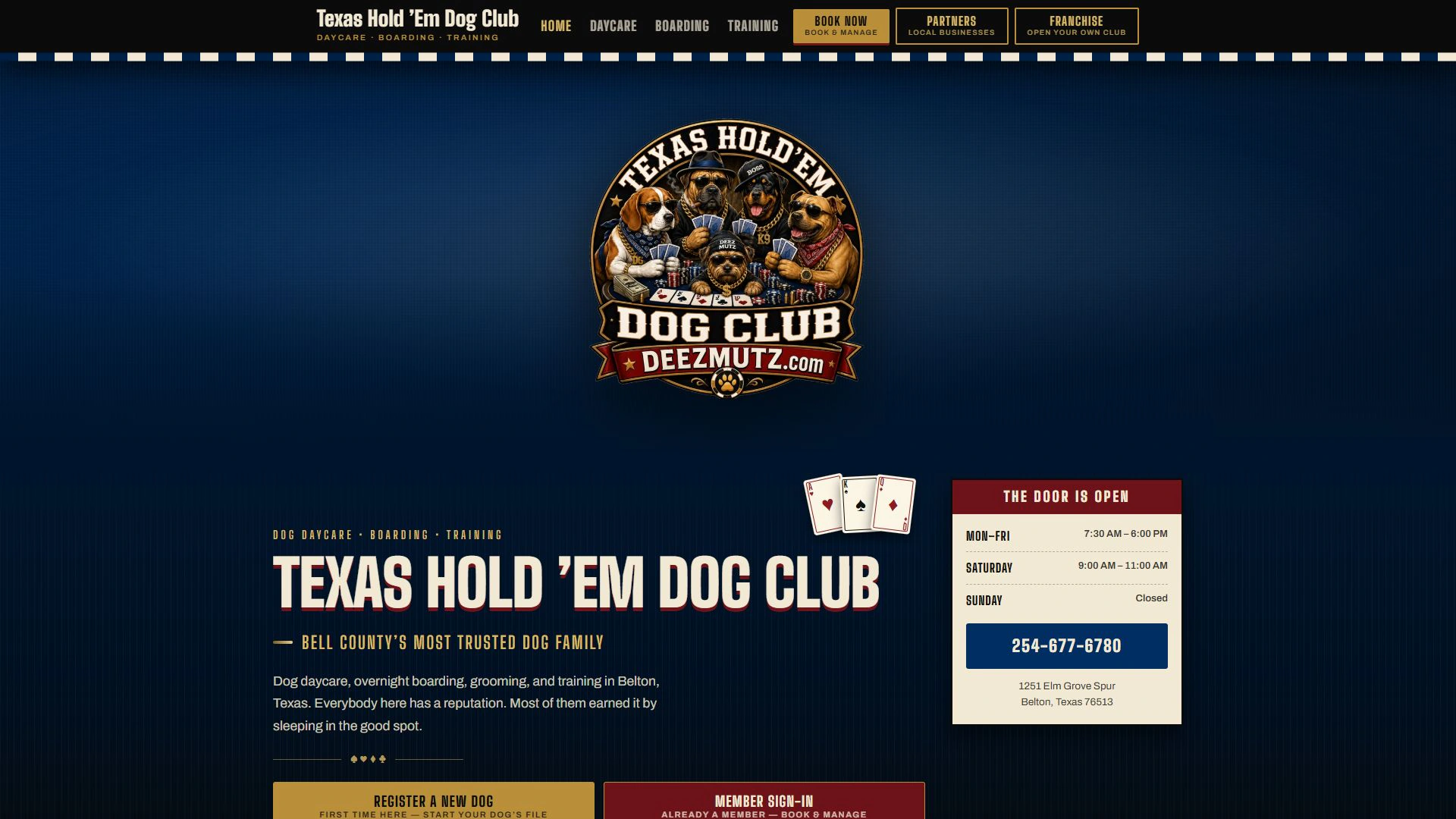 DeezMutz: Navy, cream and gold club identity with navigation and illustrated crest