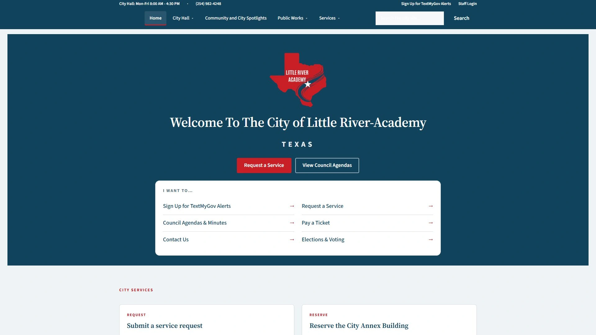 City of Little River-Academy: Municipal identity, navigation and resident shortcuts