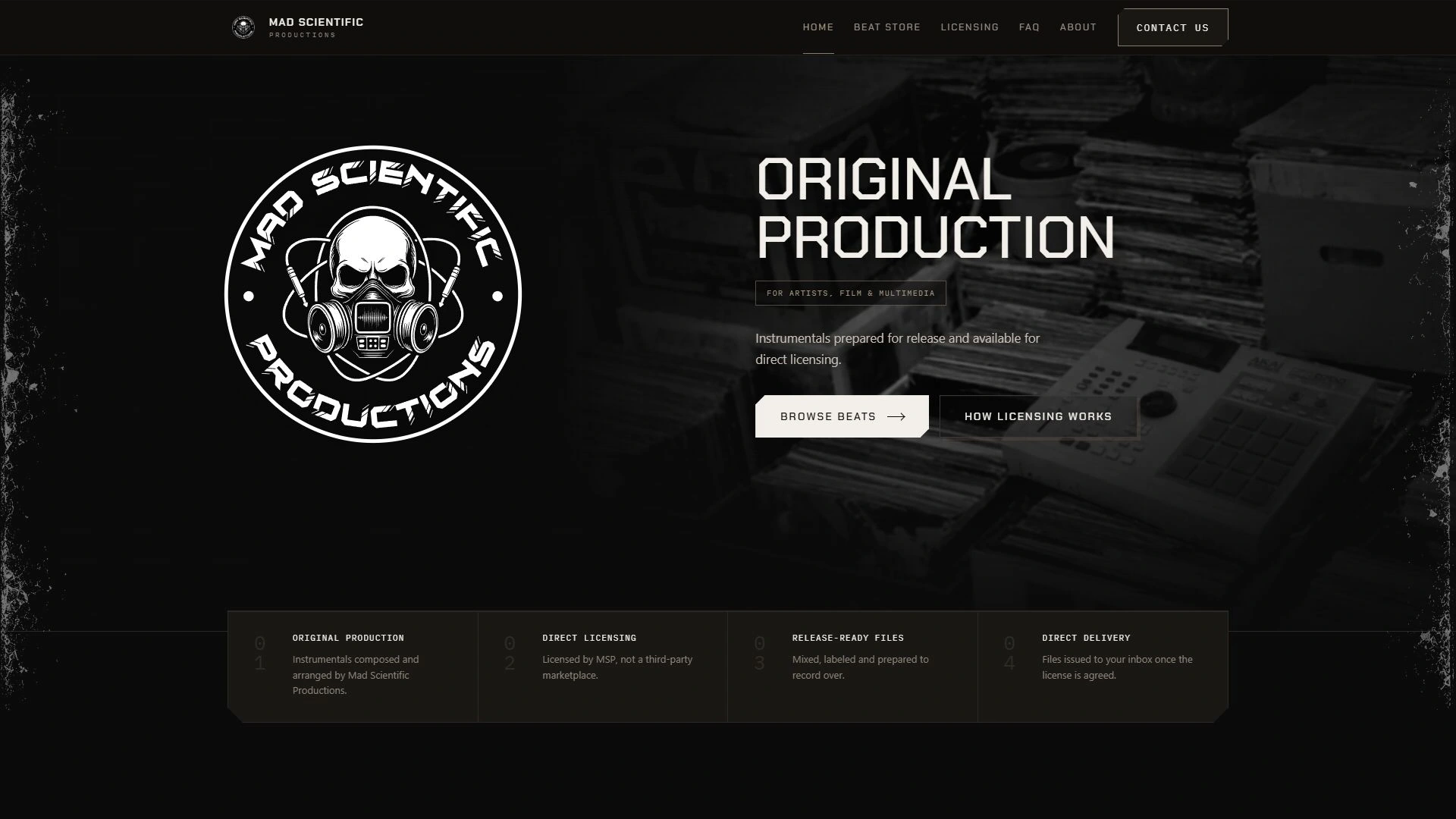 Mad Scientific Productions: Original production hero and navigation