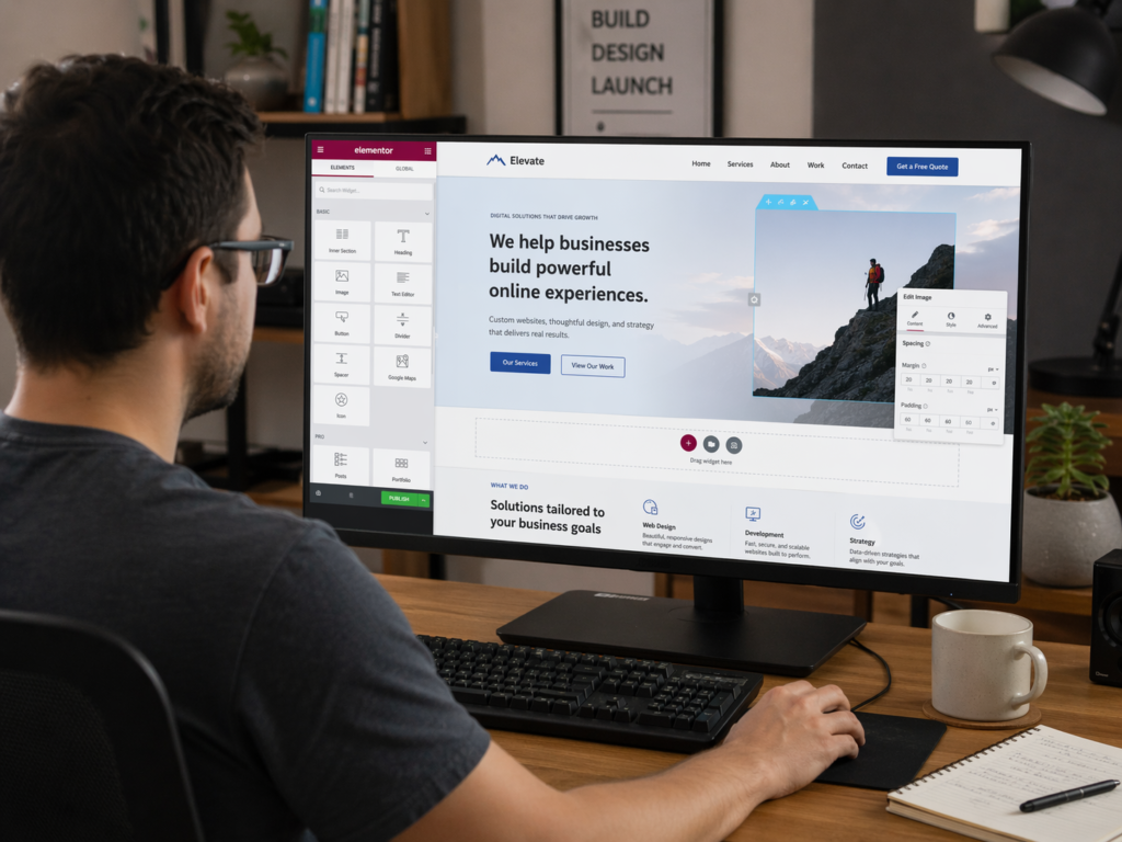 man creating a small business website design