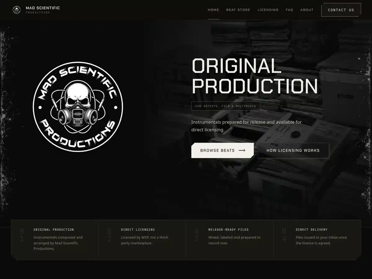 Mad Scientific Productions music production website